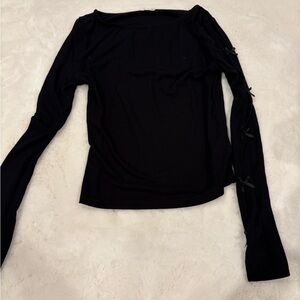 Cotton On Black Long-Sleeve Top with Bow-Trim Sleeves